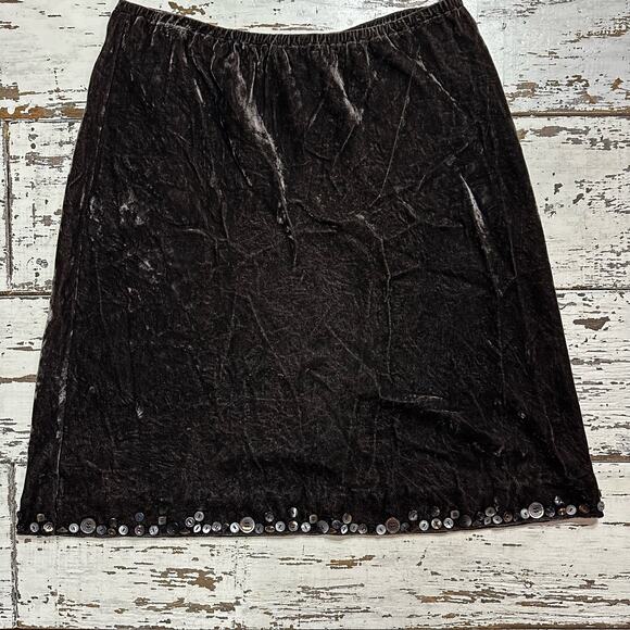J. Jill Dark Chocolate Brown Crushed Velvet Beaded Skirt Size Large Petite LP - Picture 2 of 6